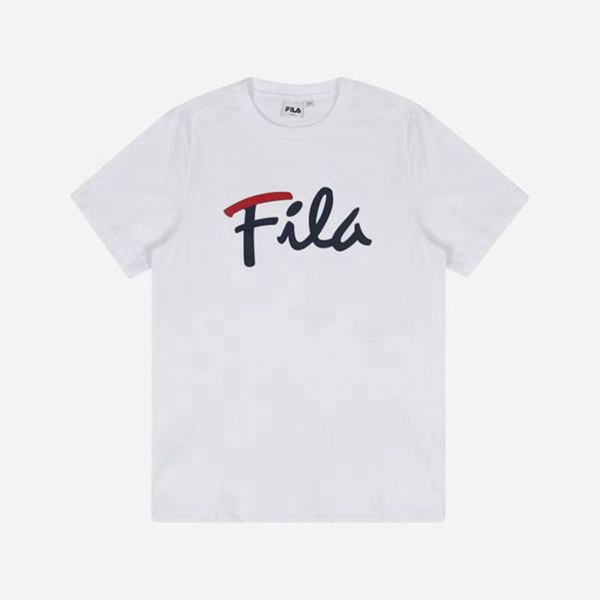 Fila Cursive Logo S/S Women's T-Shirts - White,NZ 815-12305